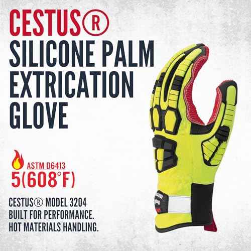 Cestus 3204, Firefighter Rescue Extrication Gloves, 608¡ÆF Heat Resistant Silicone Palm, Heavy Duty Impact Gloves for Men
