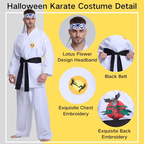 Mahoon Adult Karate Costume Set with Belt & Headband - Small-Medium Halloween Cosplay