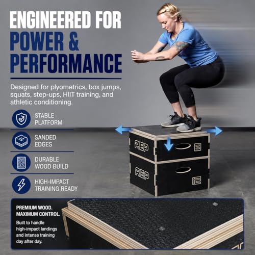 Wooden Plyo Box - Stackable Jump Platform for Home Gym - 4, 6.8, 12 Inch