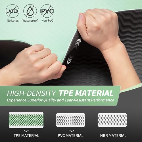 CAMBIVO Extra Thick Yoga Mat 8mm 72 x 24 in Mint Green + Gray Non-Slip TPE for Yoga, Pilates & Floor Exercise