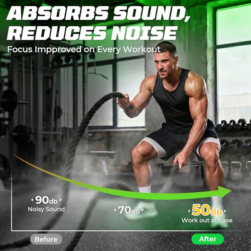 Heavy Duty Gym Mats - 12 Interlocking Rubber Tiles, 48 Sq Ft, Black/Grey