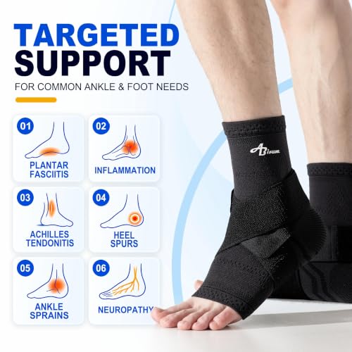 ABIRAM Ankle Brace Compression Sleeve with Adjustable Strap – Black XX-Large