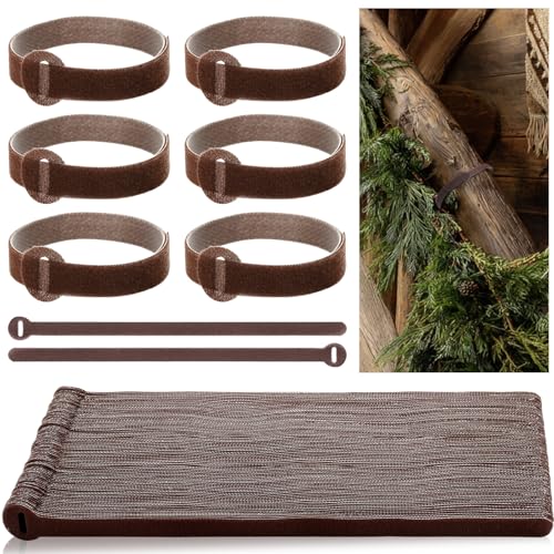 80 Pcs 12 Inch Christmas Garland Ties Brown Adjustable Holiday Banister Ties Reusable Fastener Strap Nylon Garden Plant Cable Strap Christmas Tree Wreath Hook Loop Organizer for Home Office