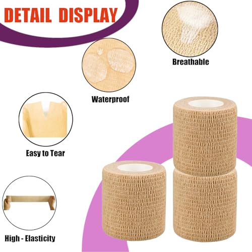 3 Pack 2-Inch Self-Adhesive Cohesive Bandage Wrap for Sports and Pets