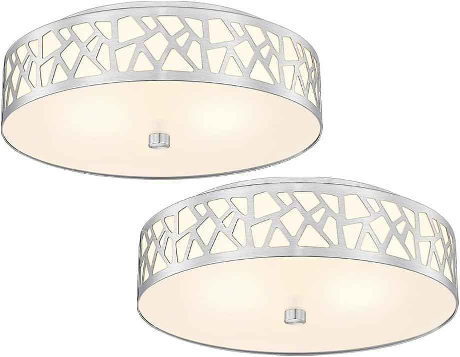 Flush Mount Ceiling Light Fixture 2-Pack - 12-Inch Oil Rubbed Bronze with Frosted Glass Shade for Bedroom, Hallway, Kitchen, Bathroom