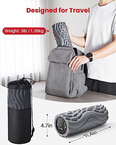 Vibrating Foam Roller - 5 Speed Rechargeable Massage Roller - Gray
