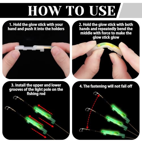 Soulchen 350 Pcs Green Fishing Pole Glow Sticks with Clips for Night Fishing