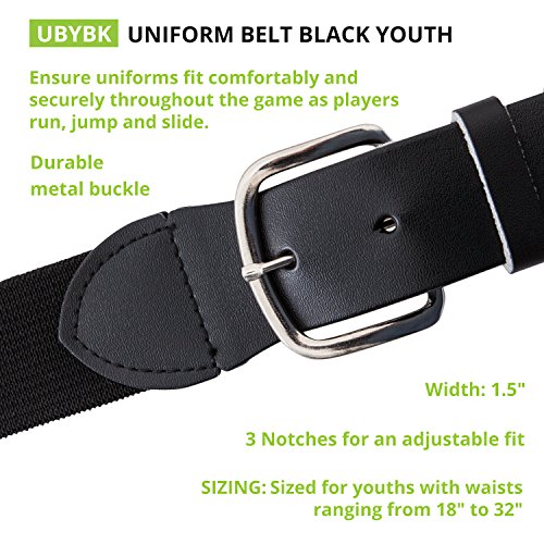 Stretch Fit Baseball & Softball Belt for Youth - Black (18-32 Inches)