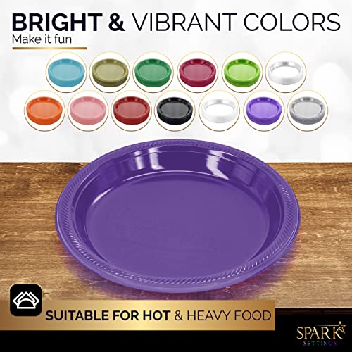 Purple Disposable Plastic Dinner Plates 10.4 Inches Pack of 50 - Strong & Sturdy Partyware