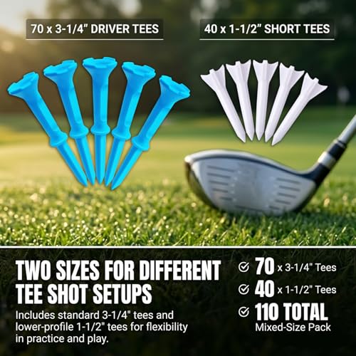 Stepped Golf Tees - 110 Count Plastic Tees, 4-Prong Top - Sky Blue