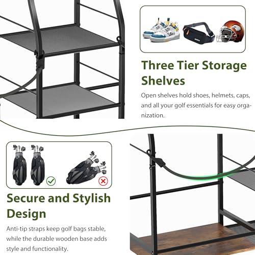 Golf Bag Storage Organizer - Holds 2 Golf Bags & Accessories