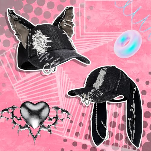 Shyyween Y2K Grunge Bunny & Cat Hat with Ears - Unique Ears Design