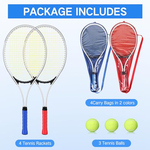 Motionchic 4-Pack 27 Inch Tennis Rackets Red & Blue Lightweight Durable Set
