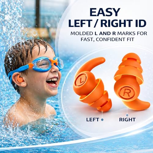 Kids Waterproof Silicone Swimming Ear Plugs - Reusable, Comfortable for Ages 4-12