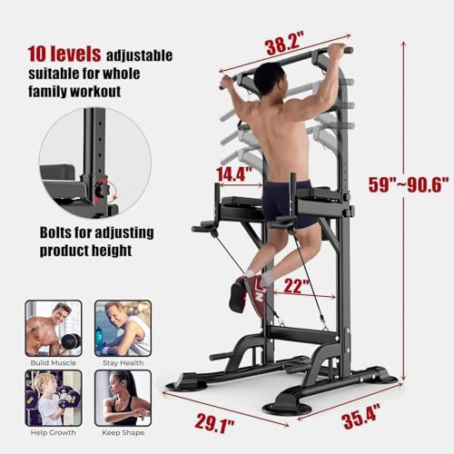 Power Tower Pull Up Bar - Adjustable Height Dip Station - Black-02