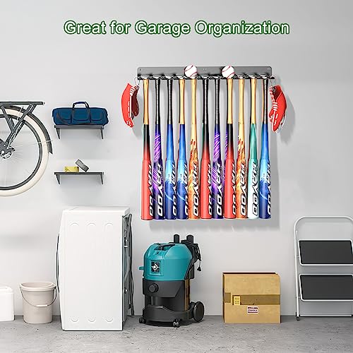 QBA Wall Mount Baseball Bat Holder - Heavy Duty Steel Organizer for 22 Bats, Garage & Dugout Storage (Black, 22 Bats)