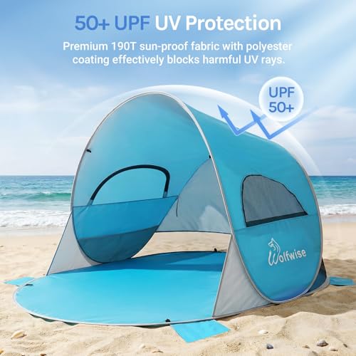 Pop Up Beach Tent Sun Shelter with UPF50+ UV Protection, Fits 3