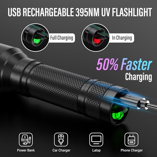 RECHOO UV Flashlight Black Light, 21 LED 395nm Ultraviolet Rechargeable Flashlights UV Light, Waterproof Portable BlackLight Flashlights for Pet Urine Detection, Dry Stains, Bed Bug, Fluorescent Agent