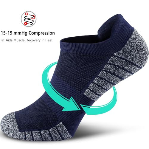 No Show Compression Socks for Men and Women Medium Navy Blue 4 Pairs - Circulation Boost