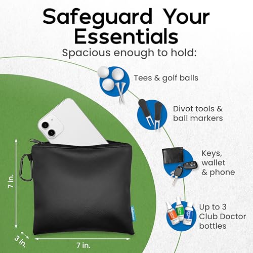 Golf Valuables Pouch - Premium Faux Leather Organizer for Balls, Tees & Accessories