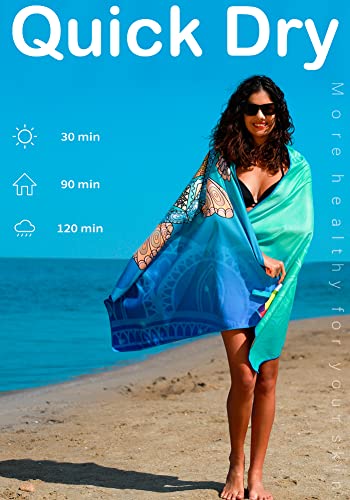Widdonen Microfiber Beach Towel 71x32 in | 4 Pack with Carry Bag - Turtle Whale Freedom