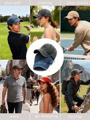 JYNBELSOR 2 Pack Vintage Cotton Baseball Caps for Men Women - Black & Navy Adjustable Low Profile Dad Hats