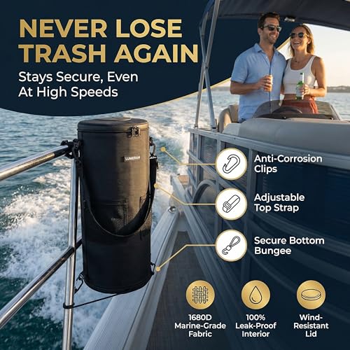 LUMERAM Boat Trash Can with Side Pockets & Leak-Resistant Bag - Water-Resistant, Odor-Free, Easy Install
