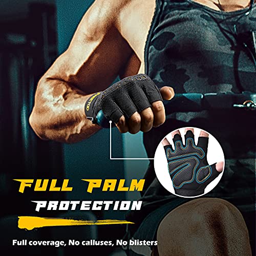 Fingerless Workout Gloves for Men - Padded Palm Protection, Black, Large