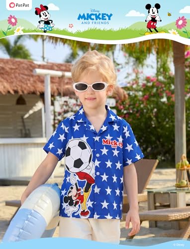 Boys Hawaiian Shirt with Disney Characters - Mickey Mouse Blue, 8-9Y