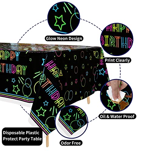 3 Pack Neon Plastic Tablecloths - Glow Party Decorations 51"x86.6"