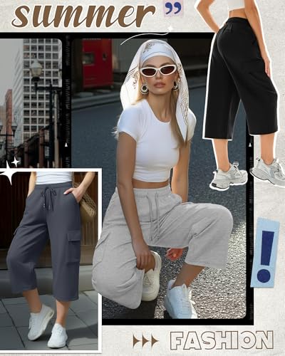 JoyMotion 3 Pack Women’s Cargo Capris Gray/Blue, Light Gray, Black X-Large
