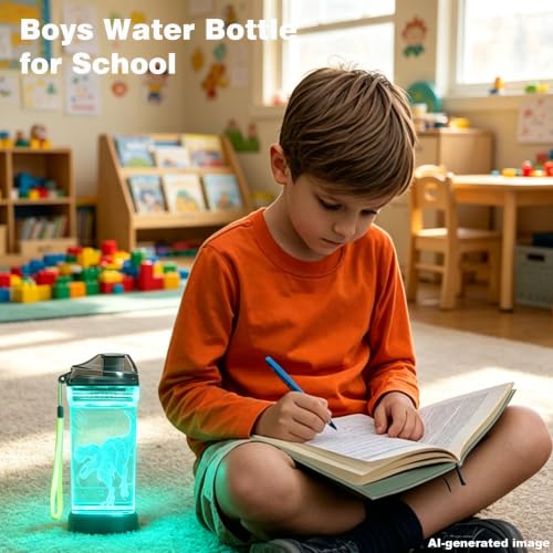 Lightzz Dinosaur Water Bottle with 3D Illusion & LED Light for Boys 5-12