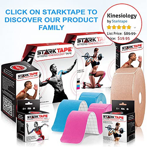 Starktape Kinesiology Tape Athletic Support - 3 Rolls, 60 Precut Strips, Latex-Free, Black/Blue/Pink