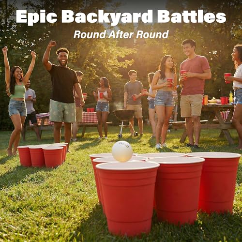 Giant Yard Pong Game Set - 12 Durable Cups & 4 Balls