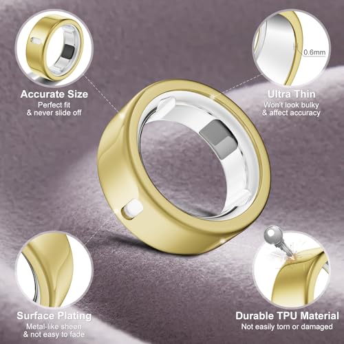 Oura Ring Cover - 4 Pack Metallic TPU Protector - Black, Clear, Silver, Gold - Size 8