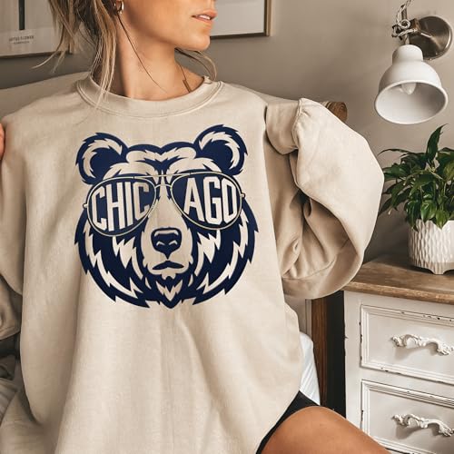 Chicago Bears Sweatshirt - Bold Bear Graphic, Small Sand