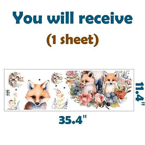 Watercolor Fox Family with Flowers Wall Decal Adorable Nursery Animal Wall Sticker Removable Waterproof Easy Peel and Stick Perfect for Kids Baby Room Classroom Living Room Bedroom Preschool