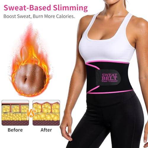 Waist Trainer for Women - Sweat Band Trimmer Belt - Medium Black/Pink