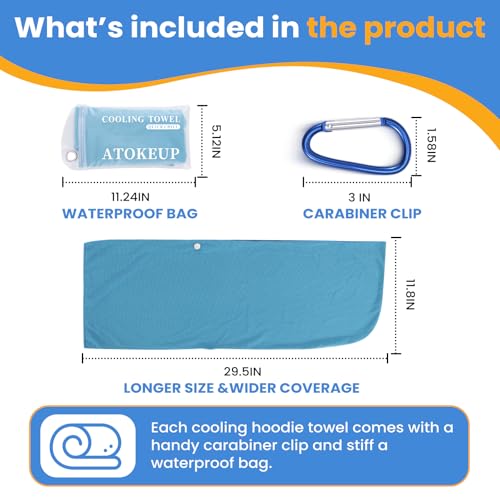 ATOKEUP Cooling Hoodie Towels for Neck & Face - Royal Blue & Light Blue, Instant Cooling, UV Protection, Pack of 2