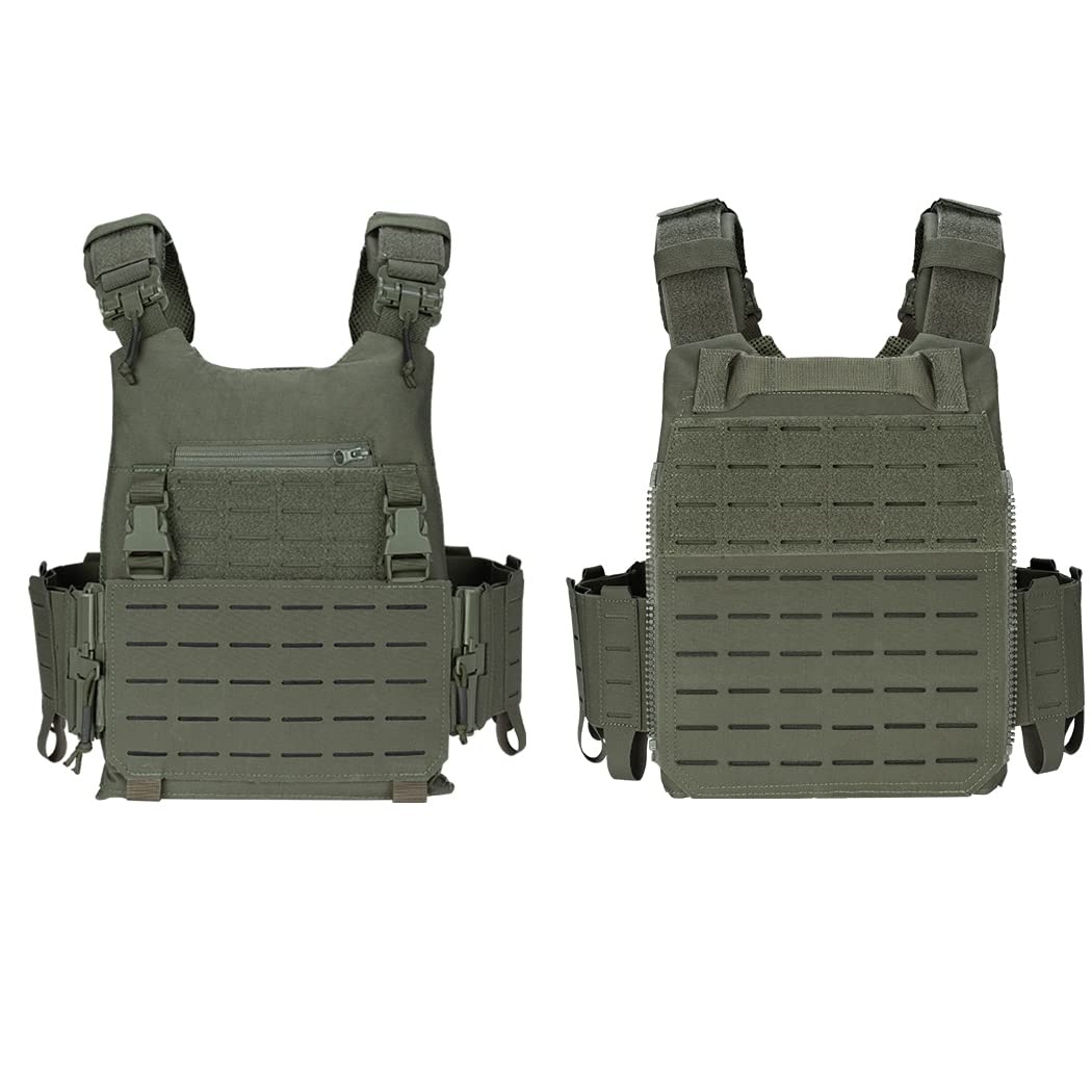 IDOGEAR Tactical Vest Molle Combat Airsoft camouflage Paintball Vest CS Outdoor Modular Chest Set Adjustable Lightweight （Ranger Green）
