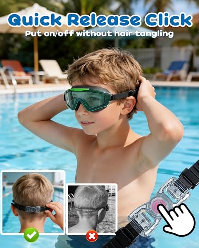 Freela Kids Swim Goggles Anti-Fog UV Protection, Green-Black & Black, 8-16 Years