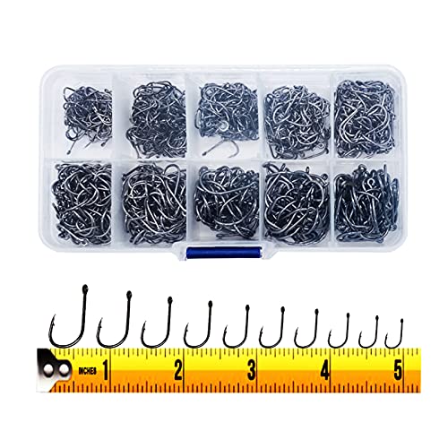 300PCS High-Carbon Steel Fishing Hooks Set - 10 Sizes with Eyelet