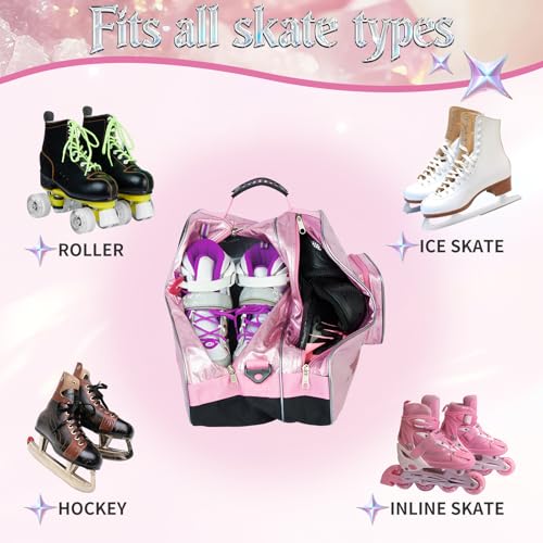 Hytiland Dazzling Pink Holographic Skate Bag for Inline & Ice Skates - Spacious & Water-Resistant