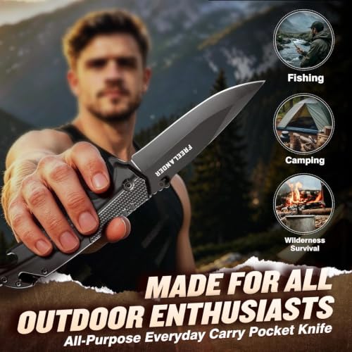 Freelander Black Tactical Pocket Knife 5-in-1 EDC Folding Tool for Men