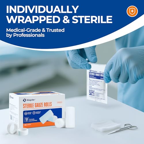 Sterile Conforming Stretch Gauze Bandage Rolls - 2 inch x 4.1 Yards, 12 Pack