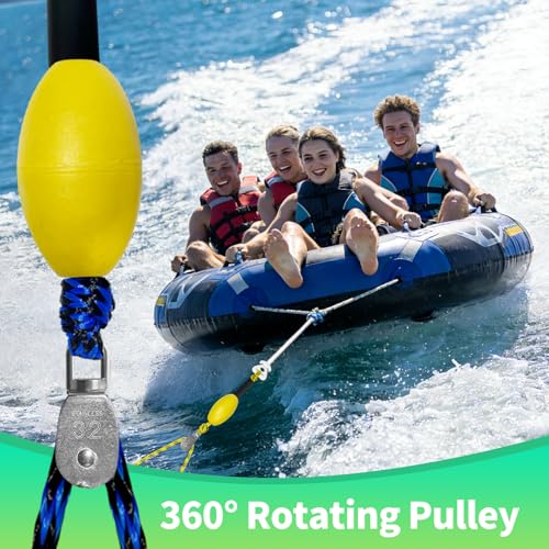 Self Centering Boat Tow Harness with 3 Foam Floats - 16 FT, Blue & Black
