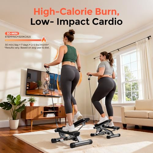 Mini Stepper with Resistance Bands - Jet Black, 350lbs Capacity