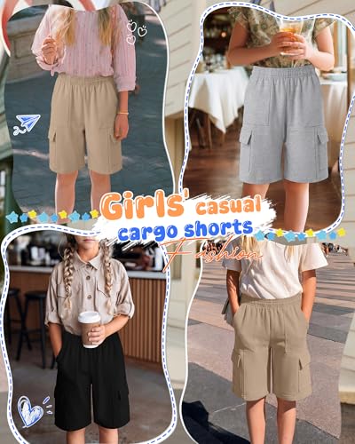 Girls Bermuda Shorts 3 Pack - Khaki, Light Mixed Gray, Black - 9-10 Years