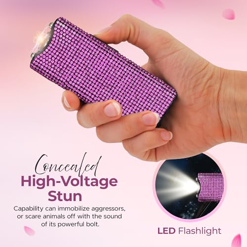 FURY Gem Stone Pepper Spray Stun Gun Combo ? Stylish Multi-Color, 12ft Range, UV Dye Identifier, Flashlight, Rechargeable, Self-Defense Kit, Personal Safety, Rhinestone casing