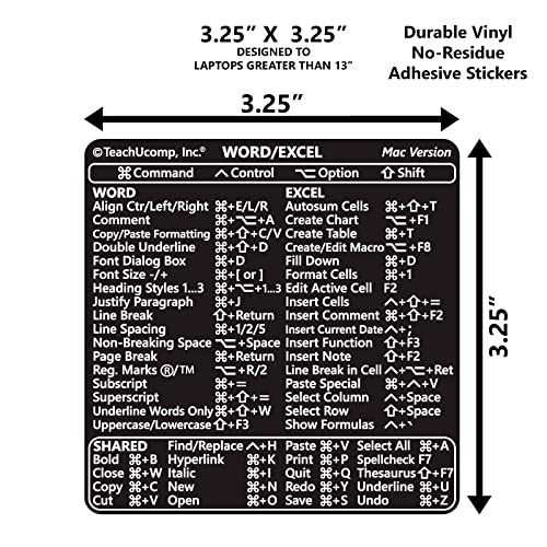 Keyboard Shortcuts Sticker for Word & Excel 2022 - Black